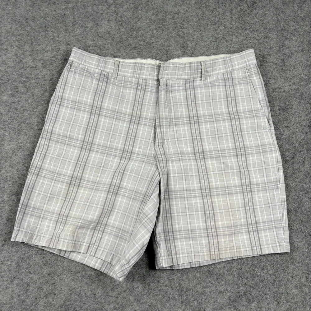 Y2K Dockers Shorts Mens 34 Gray Plaid Cotton Classic Fit Casual Summer Chino 00s